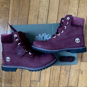 Women’s Burgundy Velvet Timberland Rare Boots